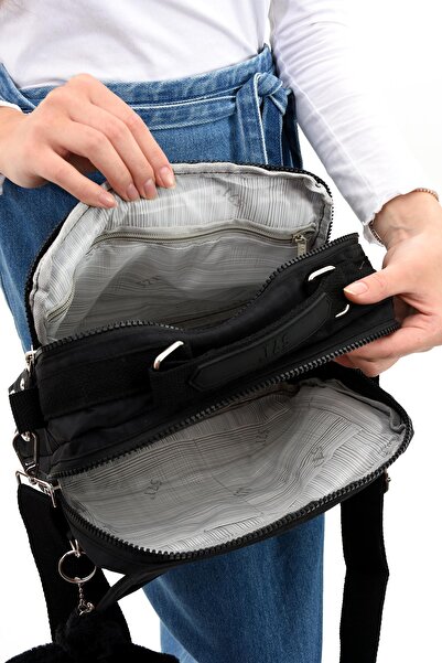 571 Collections Çanta Εξαιρετικά ελαφριά μαύρη τσάντα ώμου - Σταυρός ιμάντας και πολλαπλές τσέπες (Μοντέλο: 571-6P)