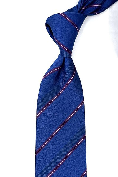 Kravatkolik Blue Striped Parliament Classic Tie - With Handkerchief KK12722