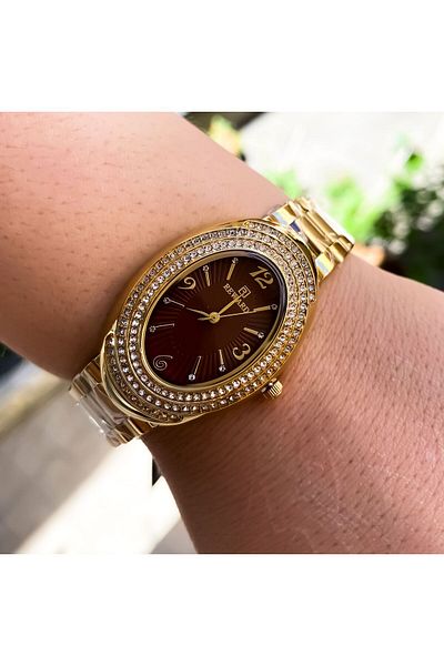 Reward Luxury Gold Color Stoned Women's Wristwatch - Waterproof