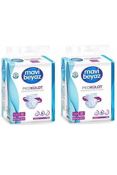 Mavi beyaz Pad Panty Diapers Large Size Large 2 X 30 Pieces (60 Pieces) Adult Diapers