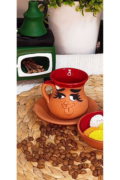 HerşeyTopraktan Handmade Emoji Expression Coffee Cup Set for 2 People