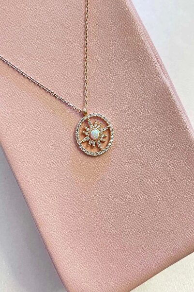 Rossalia Beyaz Opal Taşlı Pusula Kolye 925 Ayar Gümüş