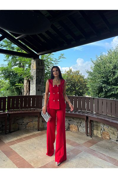 ZF BUTİK Set aus Weste und Hose mit eckigem Kragen