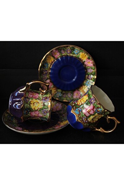 BY.RAYKA PORSELEN El Dekor Lebrez Porselen El Boyama 2li Kahve Fincan Takımı