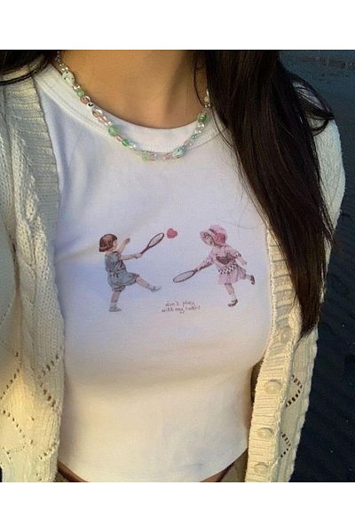 Touz Moda Don't Play My Friend Printed Crop Blouse - Μέγεθος ζώνης