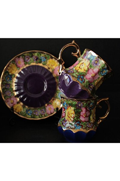 BY.RAYKA PORSELEN El Dekor Lebrez Porselen El Boyama 2li Kahve Fincan Takımı