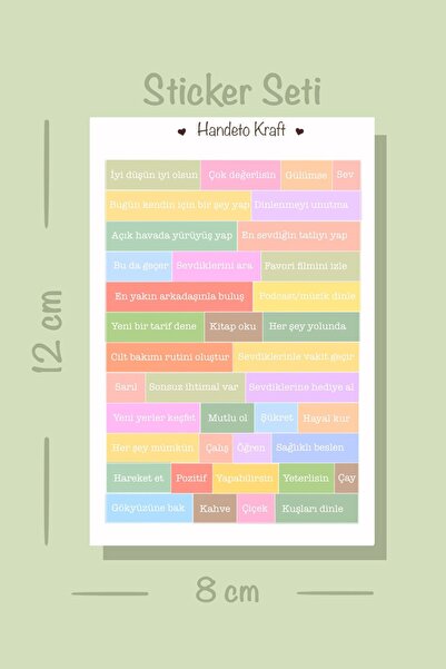 Handeto Kraft Olumlama temalı Sticker Seti, 8x12 cm, çıkartma, bullet journal...
