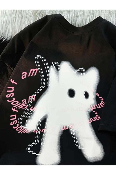 Touz Moda Tricou oversize imprimat Kawaii Run