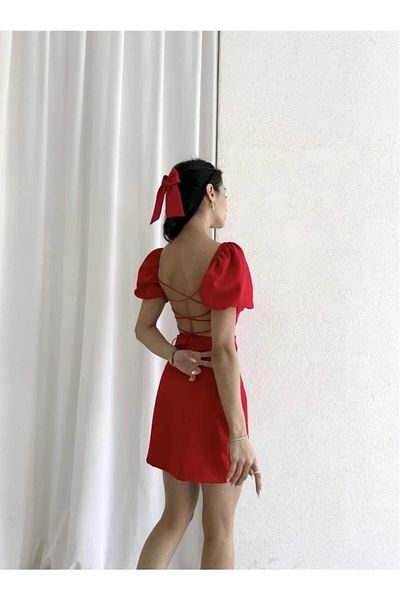 Afiş Butik Backless Watermelon Sleeve Dress