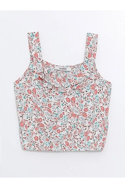 LC Waikiki Κοριτσίστικη μπλούζα με τετράγωνο λαιμό Floral Crop - LCW Kids