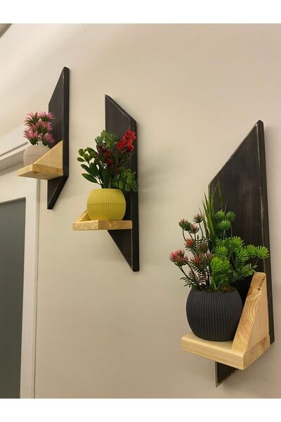 ViraHome 3 lü Lüx Mini Dekoratif Ahşap Raf Balkon Rafı Antre Hol Rafı Ev Hedi...