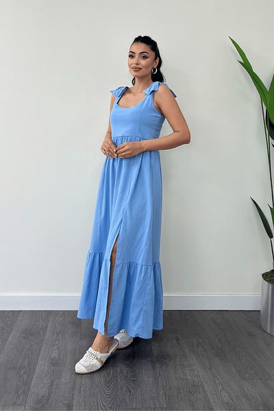 giyimmasalı Rochie de in cu fundita pe umeri - Baby Blue