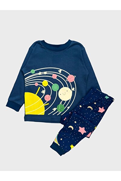 elmas kids Set de pijamale bleumarin pentru fete - model Space & Planets, mân...