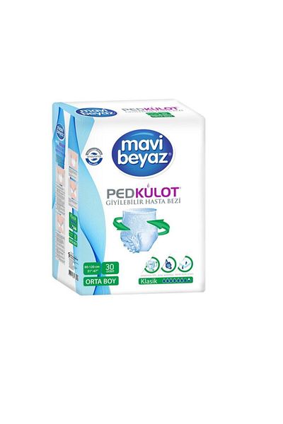 Mavi beyaz Pad Panties Patient Diapers Medium Size Medium 1 Pack 30 Pieces