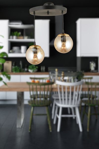 Kraliçe Pendant Lamp Tray Black 2-Piece Honey Globe Glass Flat Downward Facing Luxury Chandelier