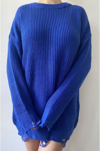 minaaise Pulover Saks Ripped Oversize Tricotaj 26031