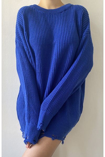 minaaise Pulover Saks Ripped Oversize Tricotaj 26031