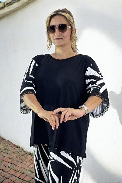 yagmurberen Set de bluze cu decolteu și pantaloni cu talie elastică, cu croiala relaxată mare