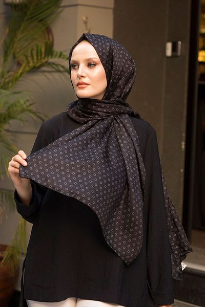Stella Bubble Printed Black Cotton Shawl