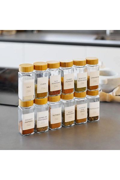 clasavm 12 Pieces Bamboo Jar - 16 Pieces with Labels