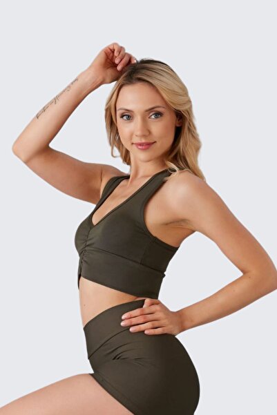 missmaral Khaki Crop Top Bustier - Lightweight and Covered, Gathered Front, Sports and Daily Use 5101