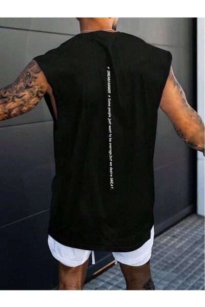 MOONBULL Men's Dreamer - Vertical Back Printed Oversize Sleeveless T-shirt