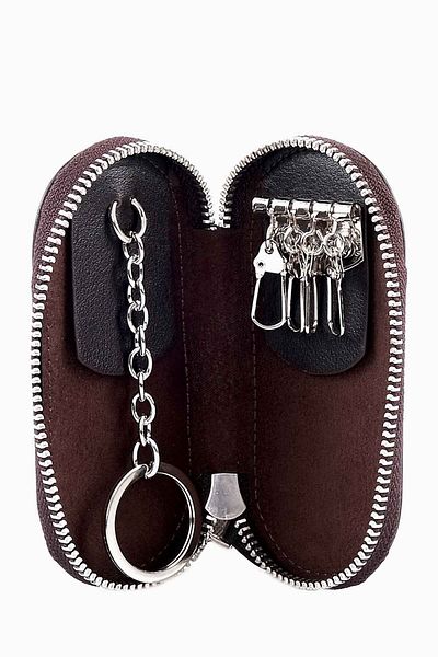 DAMY Genuine Leather Men's Keychain - Zippered, Gift for Lover, Brown K786
