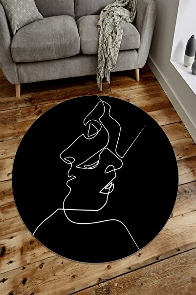 CAPPİO HALI Minimalist Çizim Yuvarlak Kaymaz Taban Makinede Yıkanabilir Halı ...