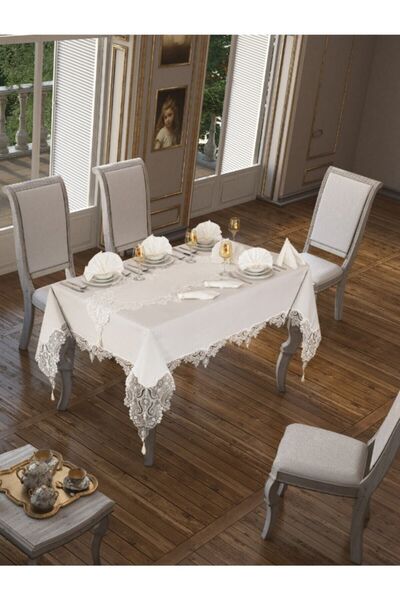 Çt Çeyizci Tekstil Tablecloth French Lace Dinner Set 26 Pieces for 12 People