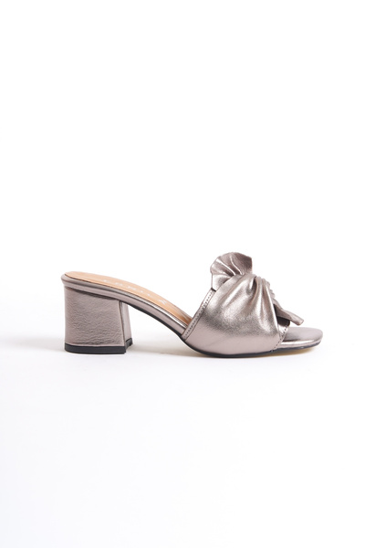 ERNİLA Genuine Leather Bow Heeled Slippers