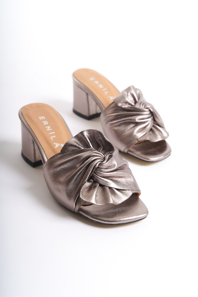 ERNİLA Genuine Leather Bow Heeled Slippers