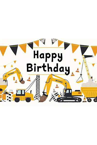 avrupakutu Construction Themed Birthday Banner Tarpaulin Vinyl 70X100 cm