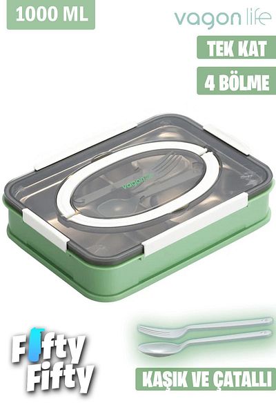 Vagonlife New Generation Bento Lunch Box - 4 Compartments, 1000 Ml, For Office - School - Fflbox2201