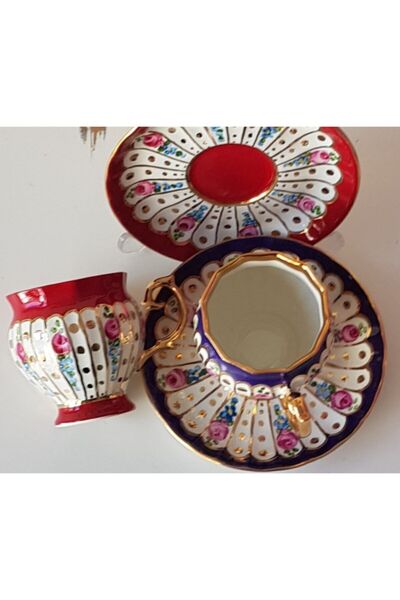 BY.RAYKA PORSELEN El Dekor Perviz Porselen El Boyama 2li Fincan Takımı