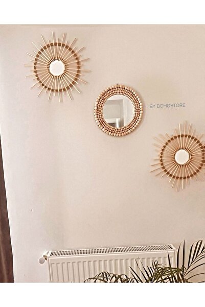 GLSTN By Bohostore 3lü bohem ayna seti ,bambu ayna,rafya ayna ,handmade