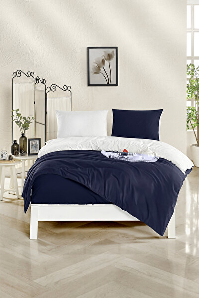 HOMENUP طقم غطاء لحاف مزدوج بلون سادة مقاس 160x200 مع ملاءات مرنة باللون الأز...