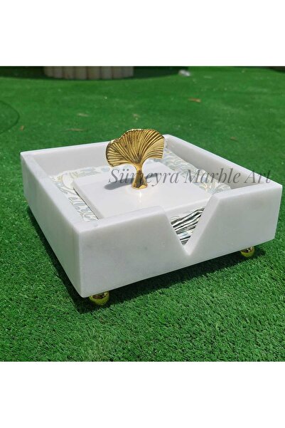 Sümeyra Marble Art Decorative Natural Marble Napkin Holder Square