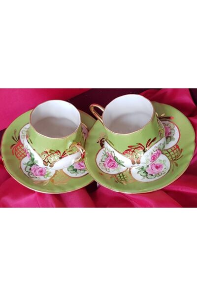 BY.RAYKA PORSELEN El Dekor Saray Porcelain Hand Painting Set of 2 Coffee Cups