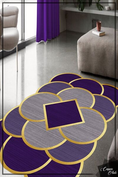 CAPPİO HALI Mor-lila Renkli Lazer Kesim Halı (MAKİNADA YIKANABİLİR KAYMAZ TAB...