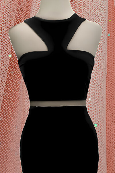 Due Stelle Omuz Dekolteli Crop Siyah