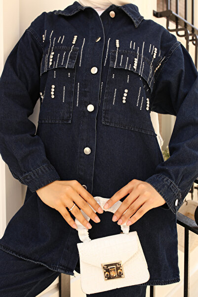 benguen 1443 Πέτρινο Λεπτομερές Τζιν Σετ Navy Blue