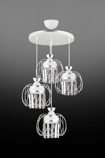 Genel Markalar Sarkıt Tepsi Beyaz 4'lü Güneş Krom Kristal Taşlı Aşağı Bakan Lüks Avize