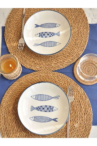 M'art Home Porcelain 2-Piece Fish Dinner Plate