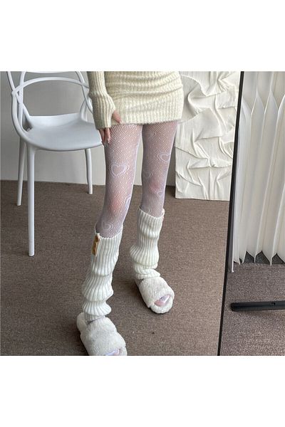 romwe White Heart Patterned Lolita Imported Pantyhose