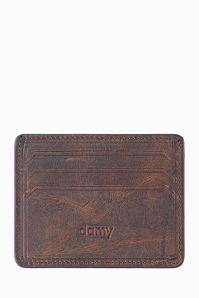 DAMY Suport pentru carduri maro cu model minim - Compartiment pentru bani, Suport pentru carduri cu frunze K530