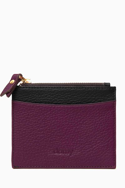 DAMY Plum Black K535 - Suport util pentru mini carduri, cu fermoar și compartiment pentru bani