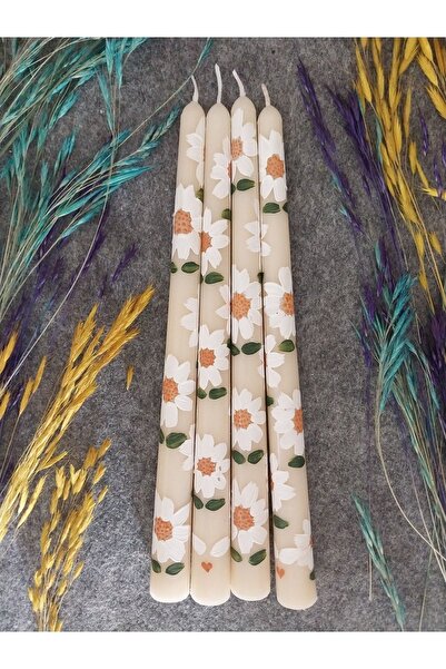 Strawcherry Tekli Büyük Papatya Desenli El Çizimi Tekli Kokulu Şamdan Mumu