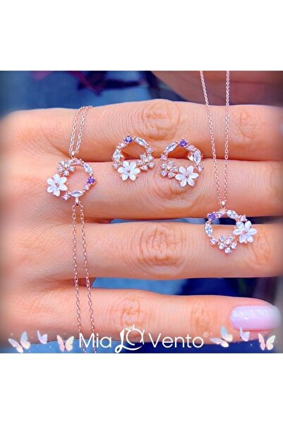 Mia Vento Bahar Bahçesi Manolya Çiçeği Rose Renk Flowers Gümüş Üçlü Set
