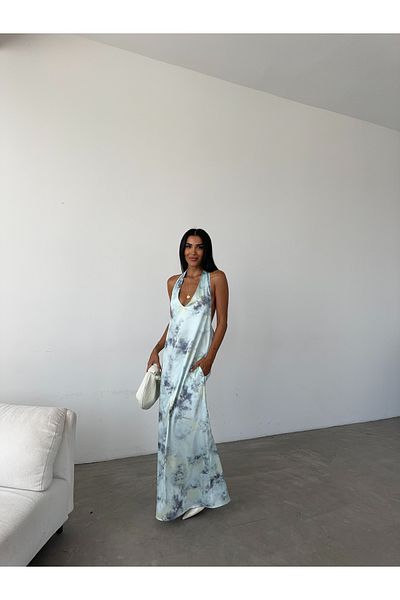 Fiori Rochie Maxi din Satin - Cu Motiv
