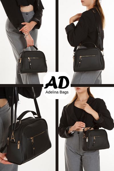 Adelina Bags Černá dámská taška - tři přihrádky, crossbody, do ruky a přes rameno